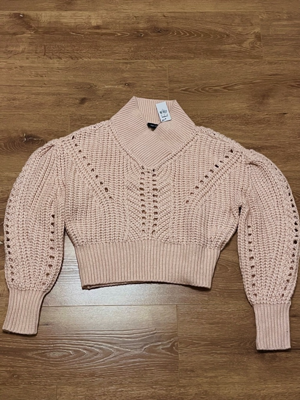 Express Blush Pink Cropped V-Neck Knit Sweater
